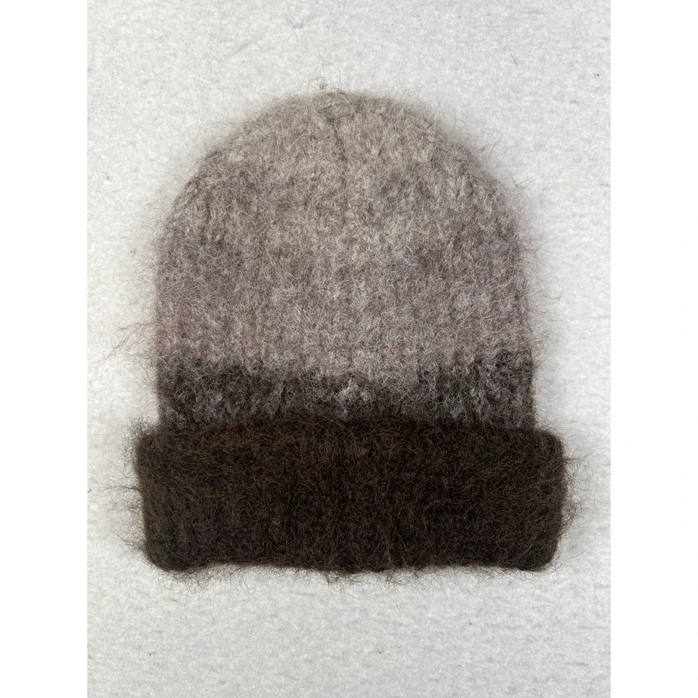 Free People Wool Blend Beanie Brown Blush Folded Brim Fuzzy One Size Boho